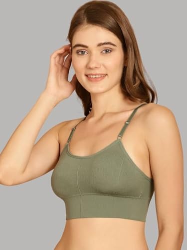 DAINTY Women's Cotton Blend Sports Bra – Wire-Free, Padded Support with Adjustable Straps– Olive Green DaintyCLiQ