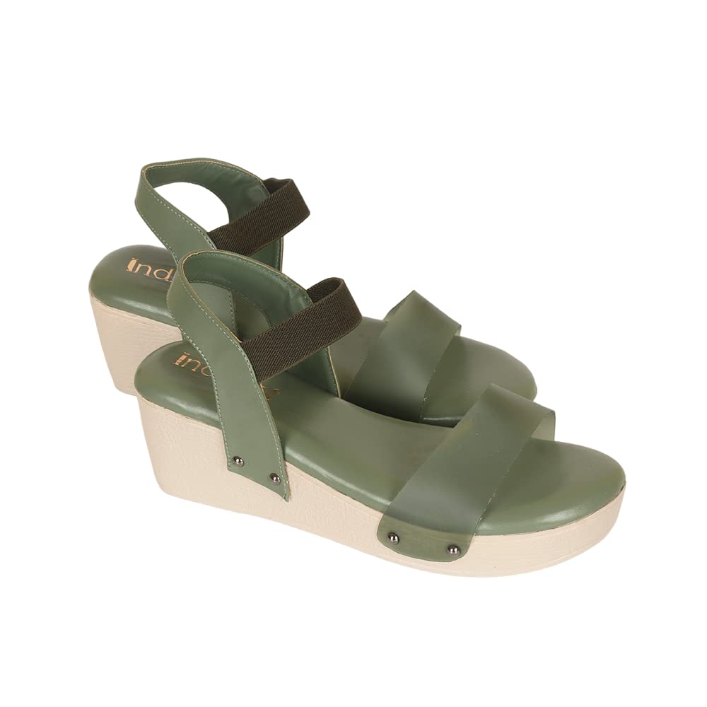 Indifeet Ankle Strap Platform Wedge Heel Sandals - Green - View 5
