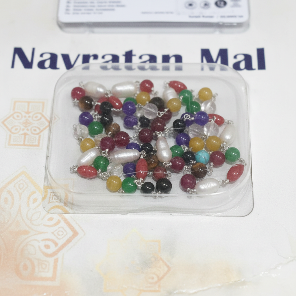 Navratan Mala – 9 Gemstone Beaded Necklace for Planetary Balance, Prosperity & Spiritual Protection