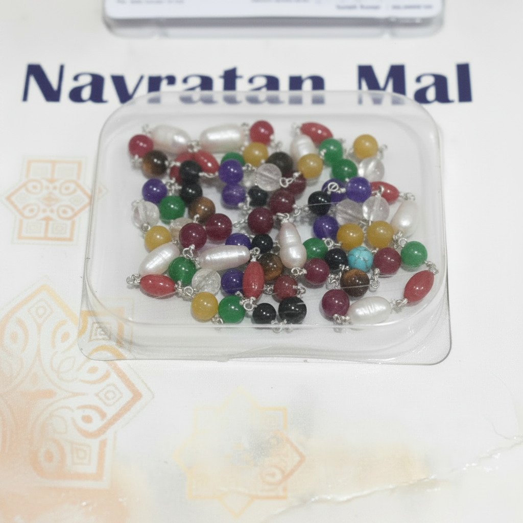 Navratan Mala – 9 Gemstone Beaded Necklace for Planetary Balance, Prosperity & Spiritual Protection