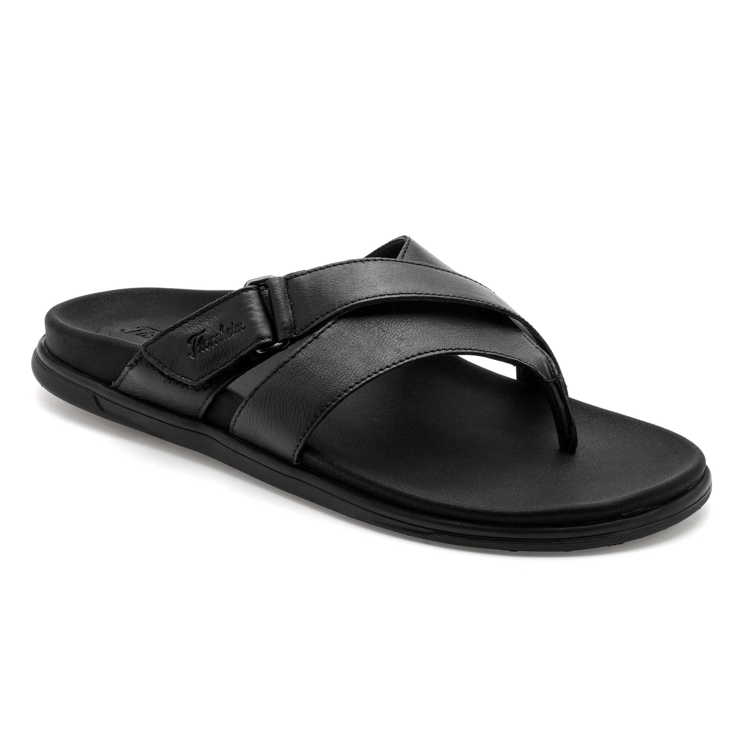 The Comet Black Men Cross Strap Slipper Florsheim