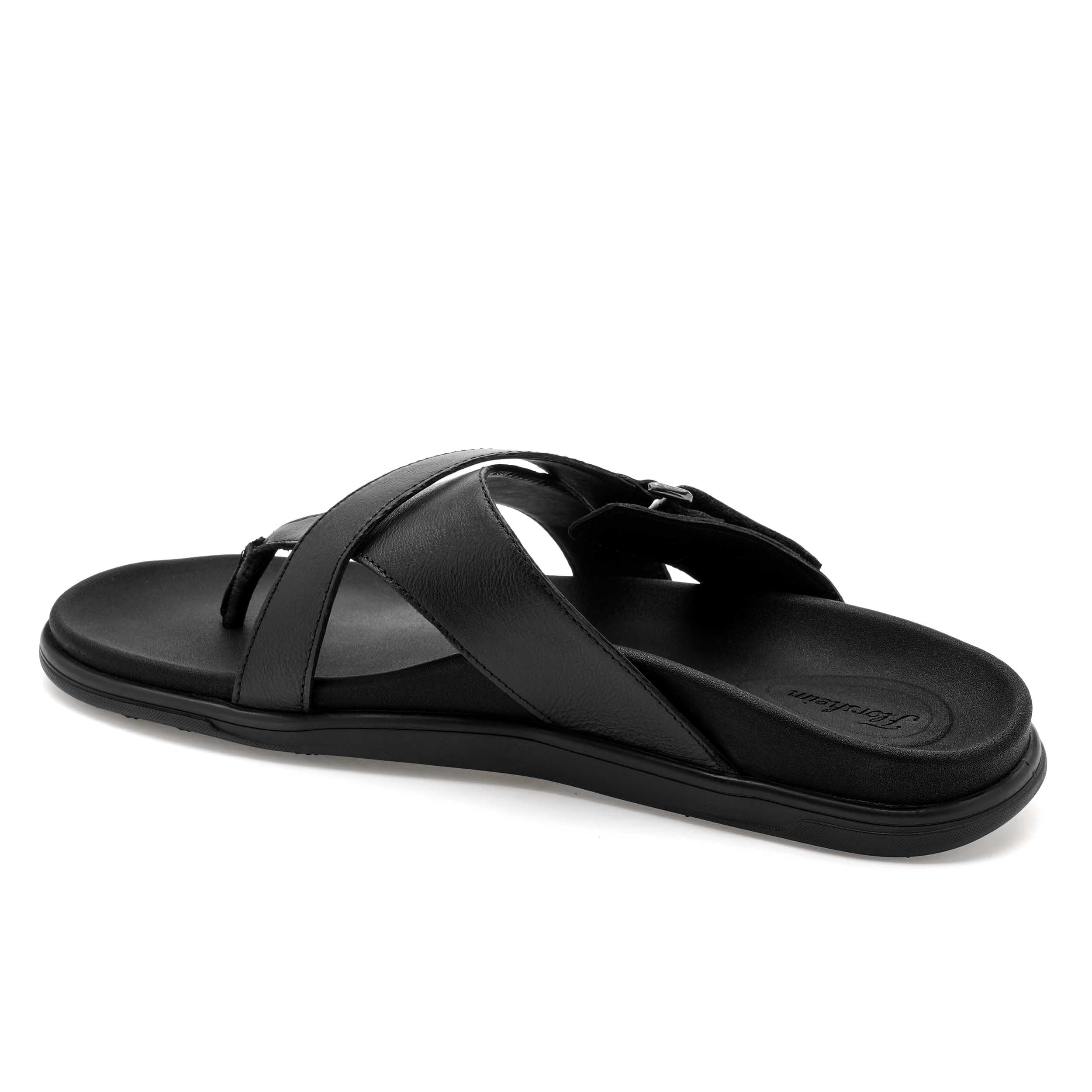The Comet Black Men Cross Strap Slipper Florsheim