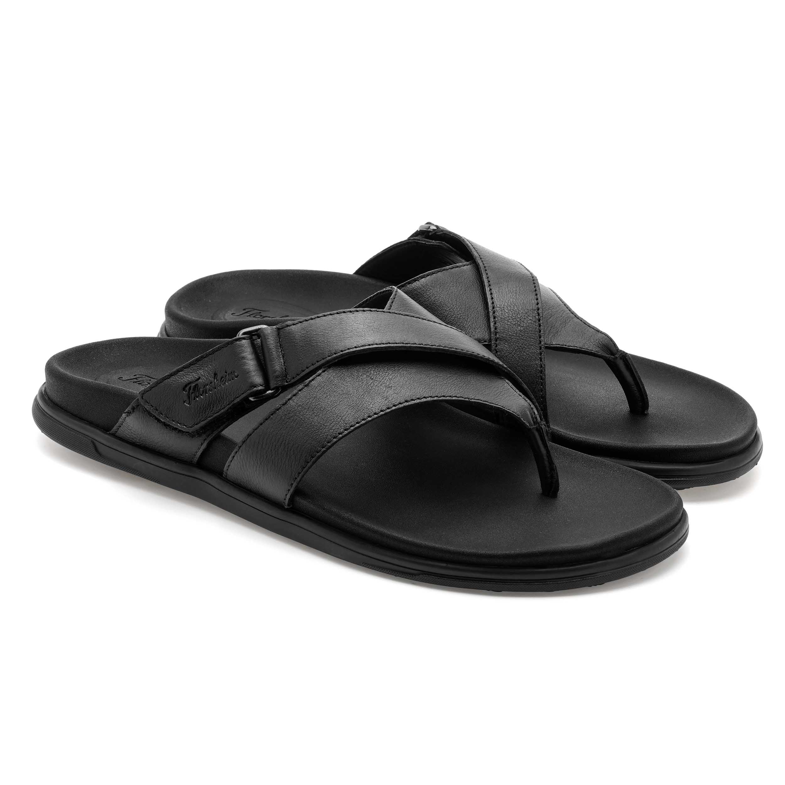 The Comet Black Men Cross Strap Slipper Florsheim