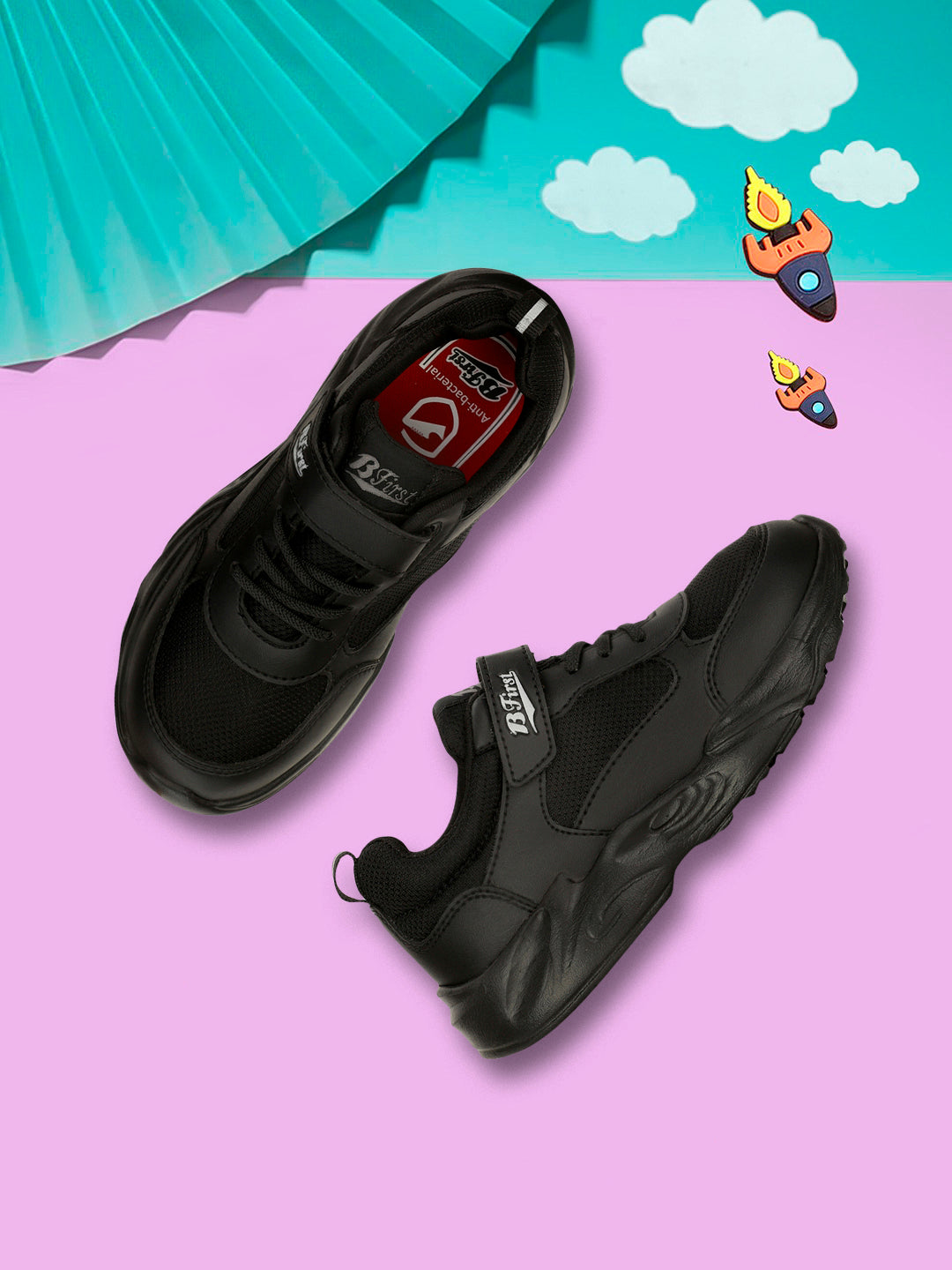 Bata Kids Unisex Black Velcro Strap Oxford School Shoes - Black - View 6