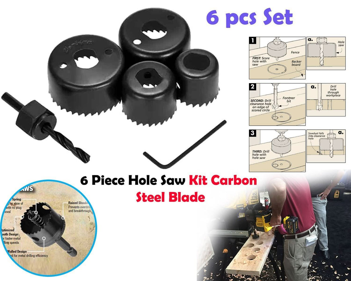 6-Piece Hole Saw Set – Durable Carbon Steel Cutter Kit for Wood, Plastic, and Soft Metals HP DD