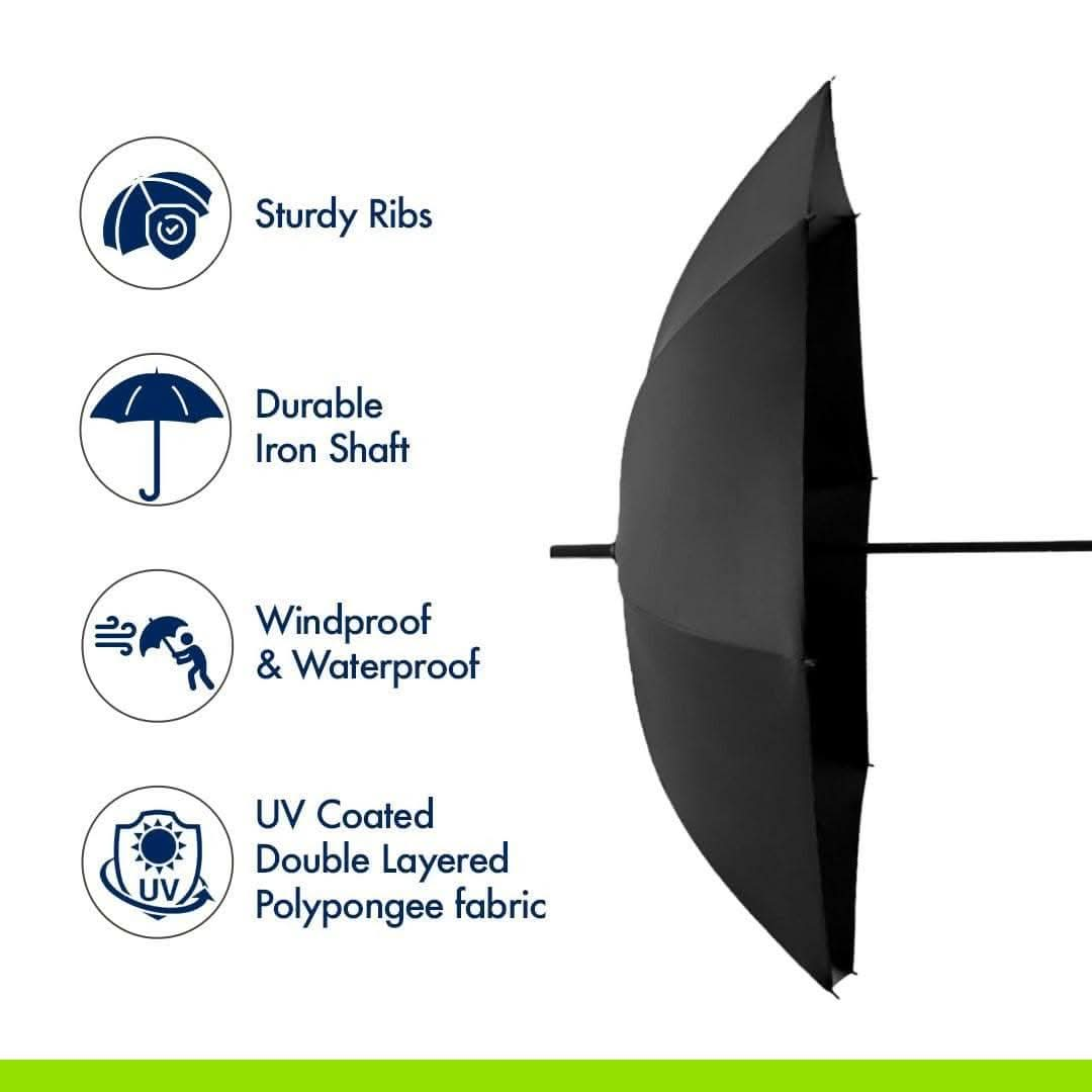 C-Shaped Handle Umbrella For Rain, UV Protection, Travel (Black) - HalfPe