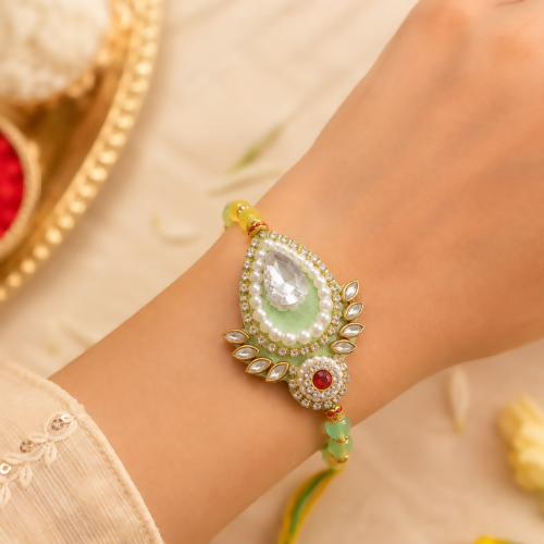Designer Pearl Rakhi for Brother | Beaded Stone Work Raksha Bandhan Rakhi - Set of 2 (Multi colour))