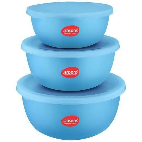 Microwave Bowl Set,Stainless Steel 3 pcs (600 ml + 800 ml + 1300 ml,Blue) - HalfPe