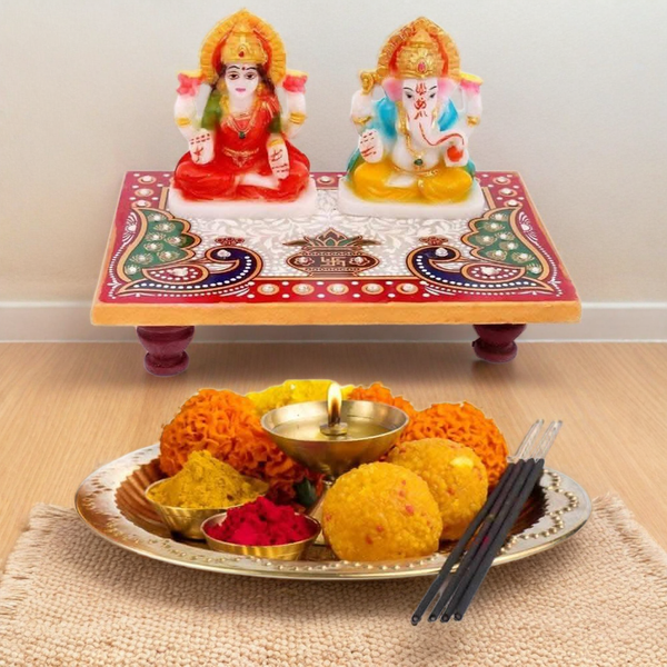 santarms Marble Laxmi Ganesh Idol with Chowki