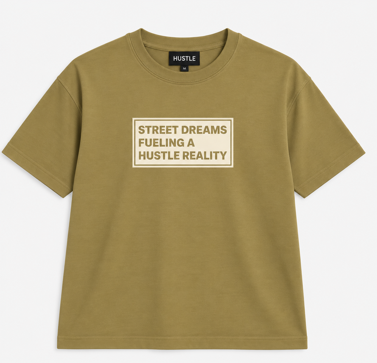 HUSTLE Men's Crew Neck Oversized T-Shirt – Khaki Olive