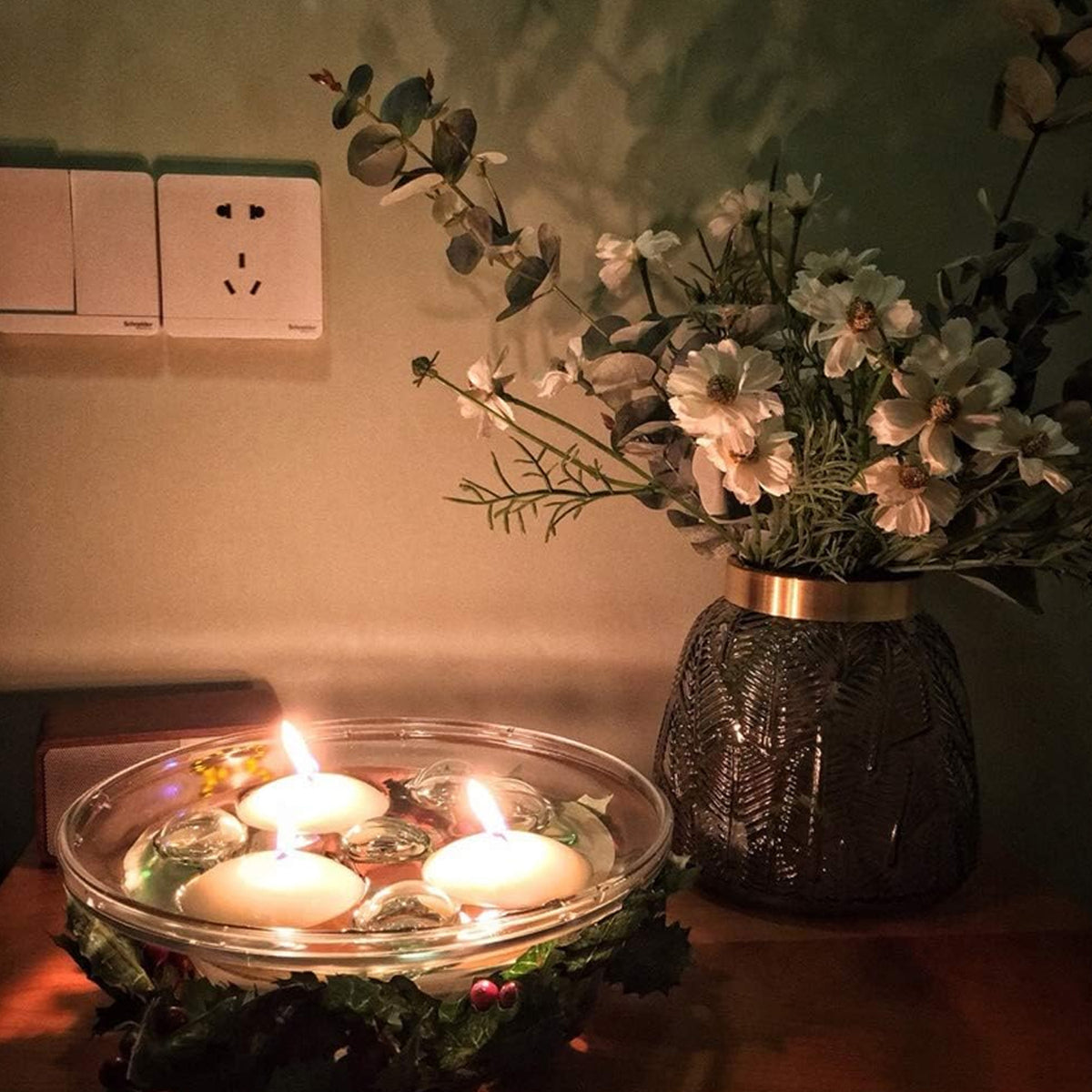 Floating Candle Light Candle Holder Set Romantic Atmosphere Creates Water Container Coffee Table Decoration Send Candles Table Decorations Romantic Atmosphere (1 Pc)