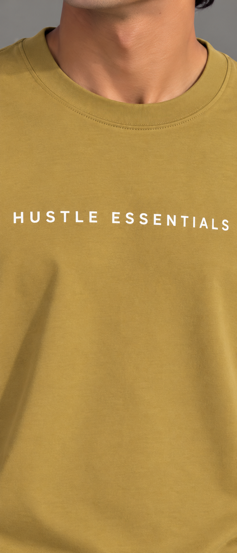HUSTLE Essentials Men's Crew Neck Oversized Tees - Golden Olive