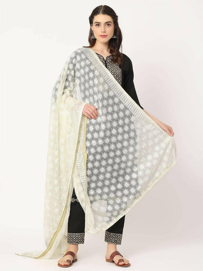 Off White Sequined Phulkari Embroidery - HalfPe