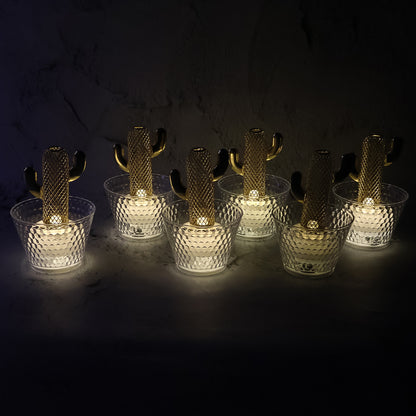Cactus Design LED Flameless Decorative Candles with Crystal Effect Cup Holder – Battery Operated Warm White Glow Lights for Home(6 Pc)