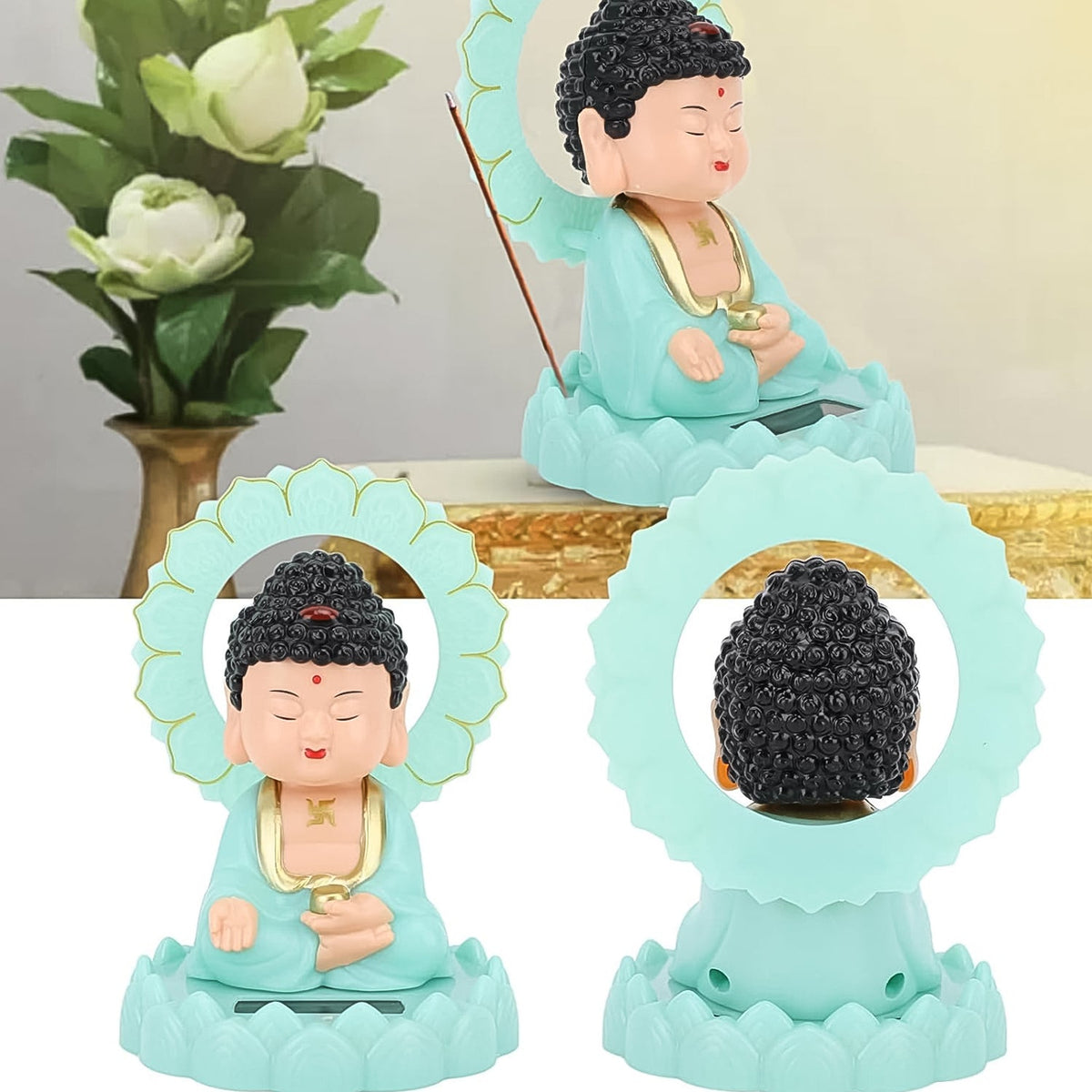 Plastic Solar Powered Moving Head Sitting Action Buddha Statue (1 Pc) HP DD