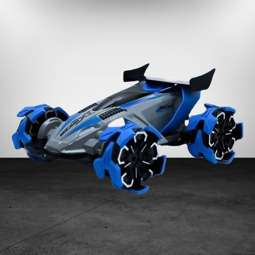 RX Racing 2.4G Stunt Drift RC Car with Spray, Music, Flashing Lights & Explosive Wheels (Blue)