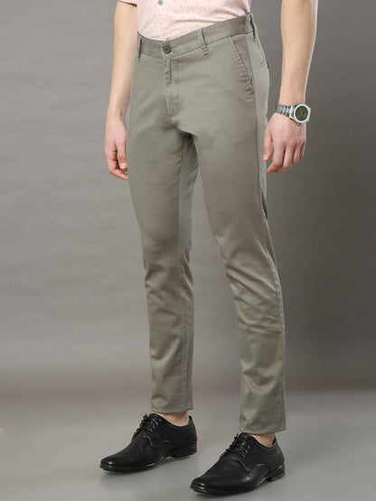 Men's Olive Narrow Fit Printed Casual Trousers