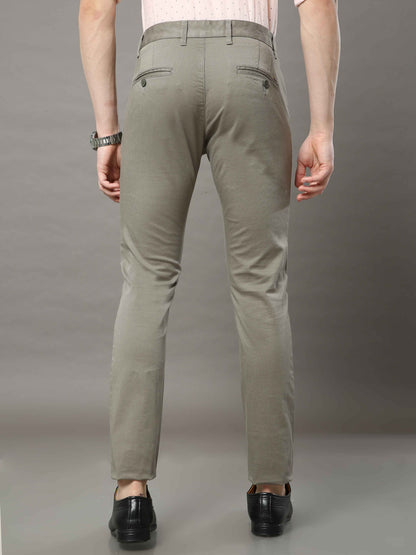 Men's Olive Narrow Fit Printed Casual Trousers
