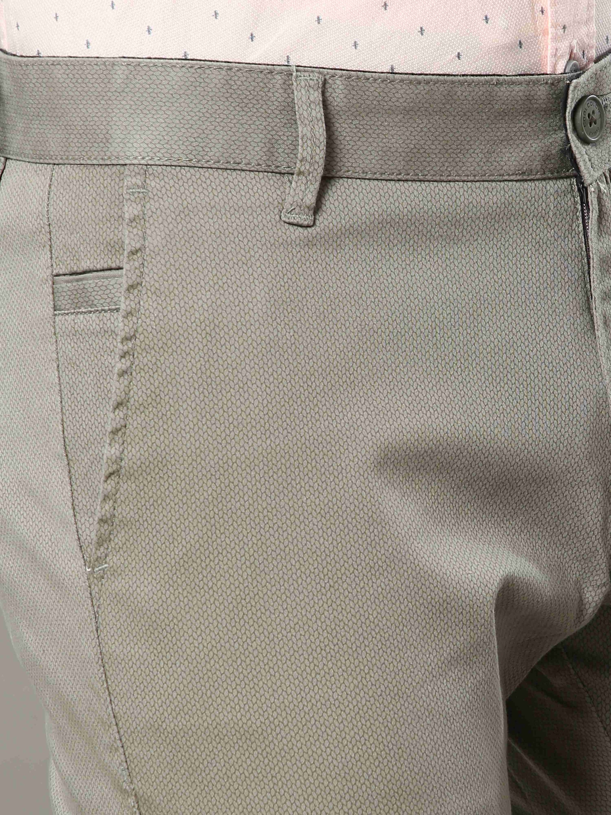 Men's Olive Narrow Fit Printed Casual Trousers