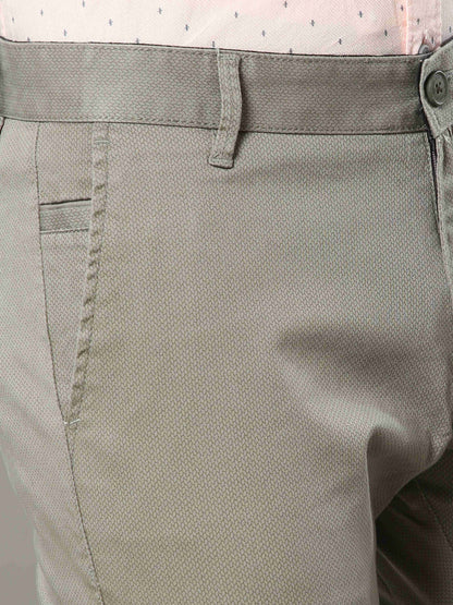 Men's Olive Narrow Fit Printed Casual Trousers