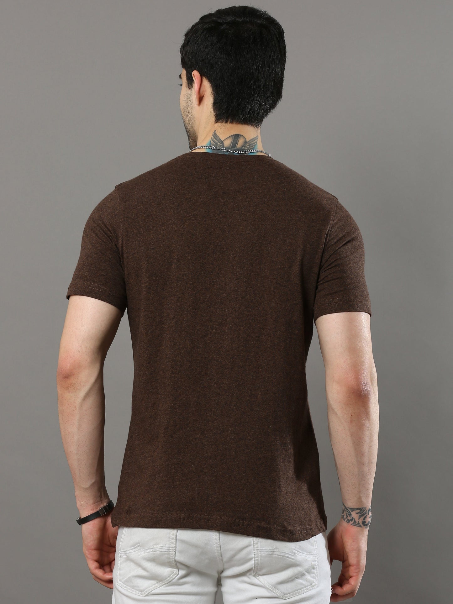 Men's Brown Regular Fit Printed Half Sleeves Crew Neck T-Shirt