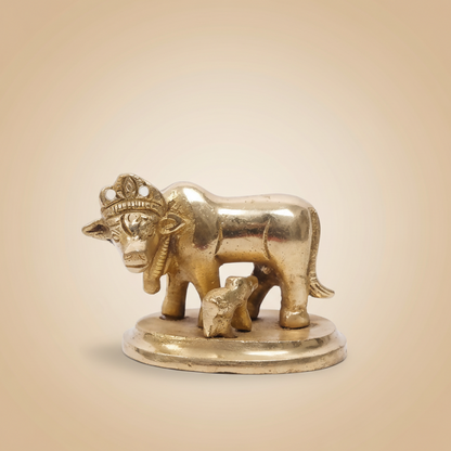 Classic Divine - Brass Kamdhenu Cow with Calf Idol - 4cm SUPER