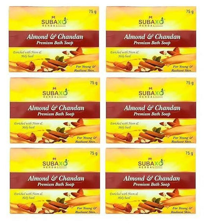 SUBAXO Almond & Chandan Bath Soap Pack (6x75g,Pack Of 6) - HalfPe