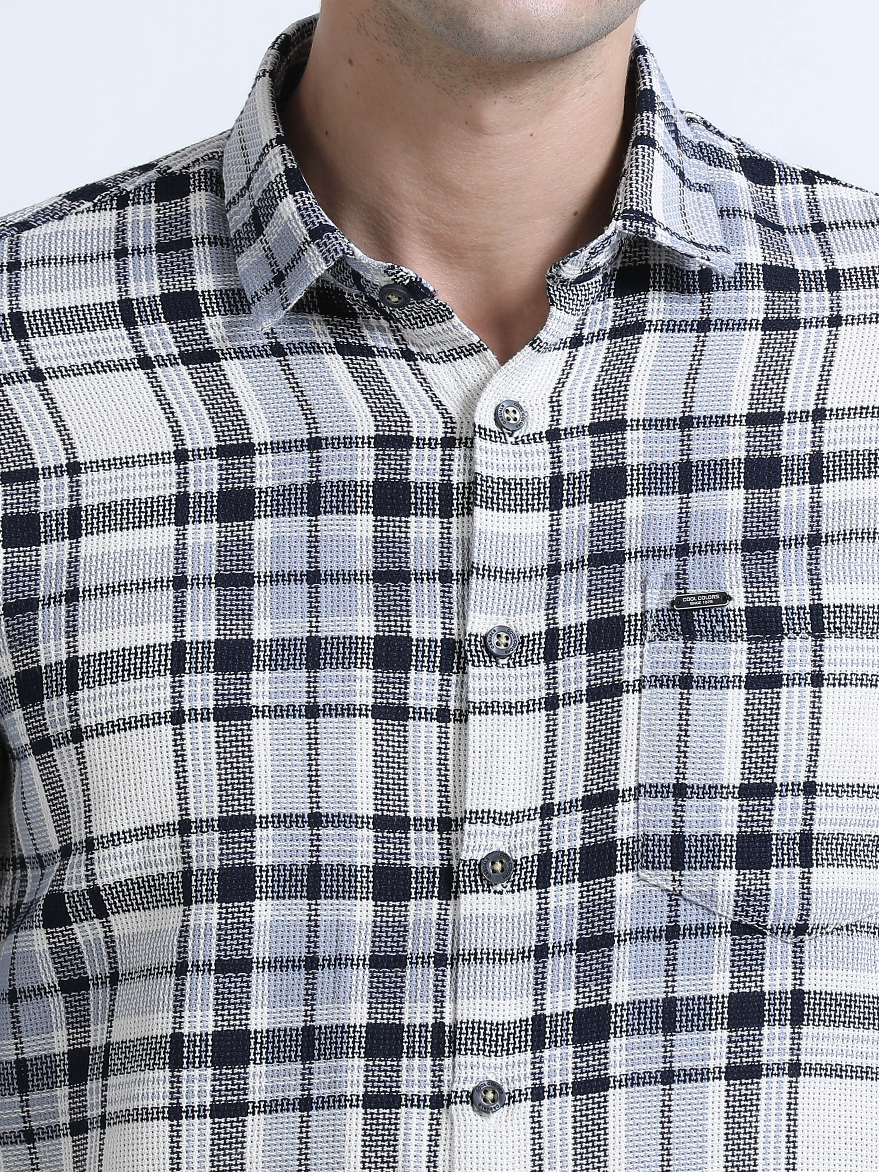 Men's Blue Slim Fit Checkered Full Sleeve Casual Shirt