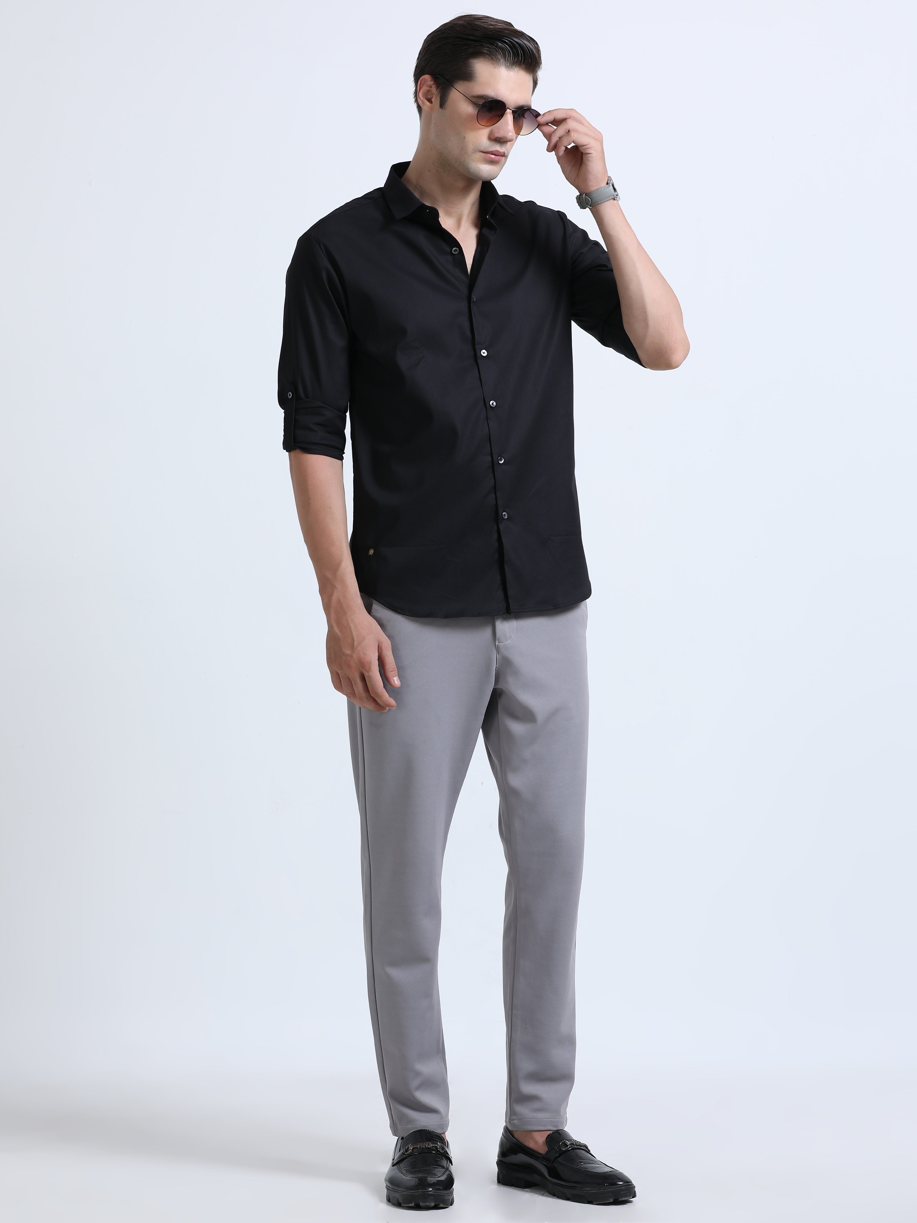 Men's Black Slim Fit Solid Full Sleeve Satin Casual Shirt