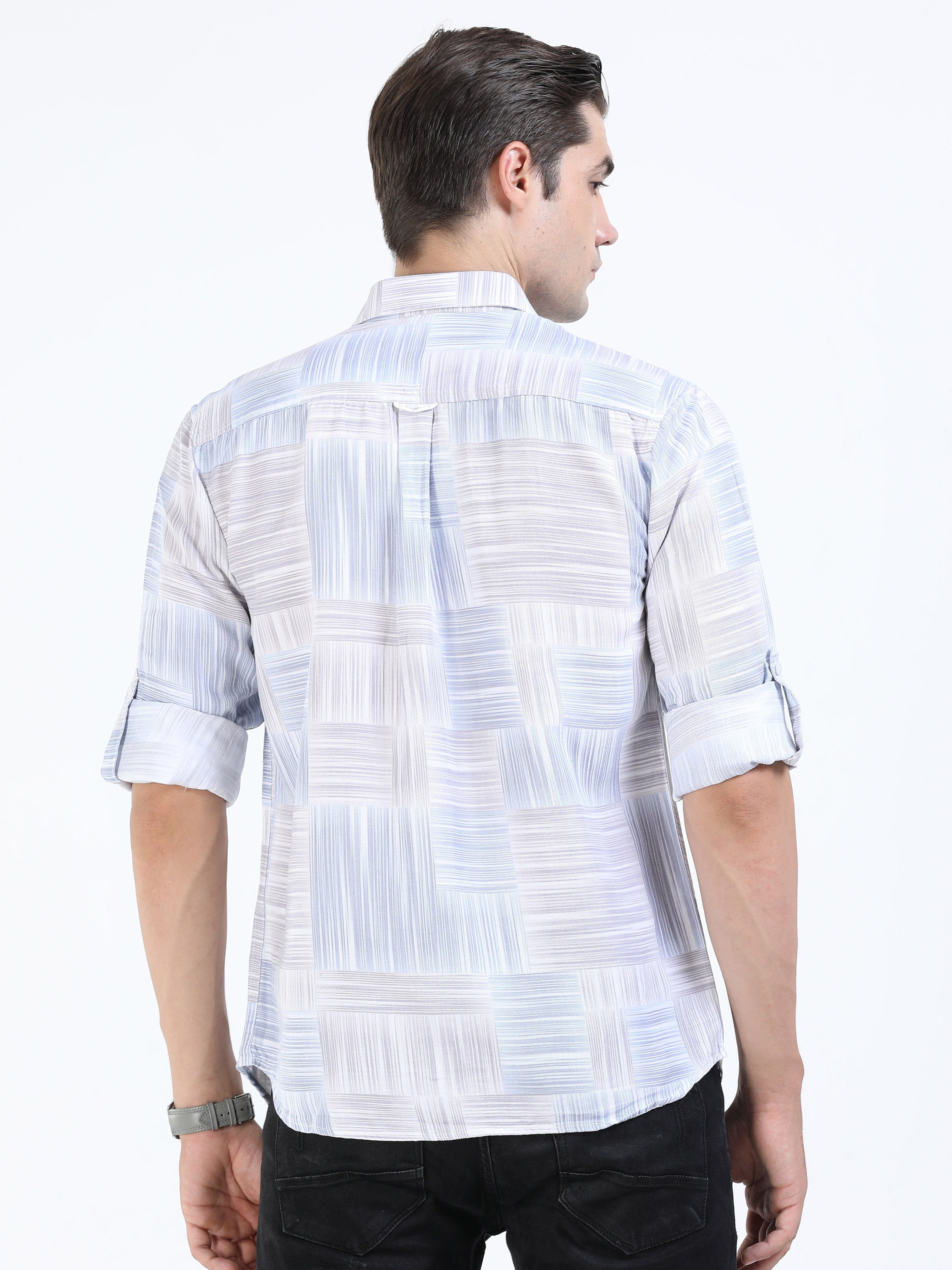 Men's Blue Slim Fit Twill Printed Full Sleeve Casual Shirt