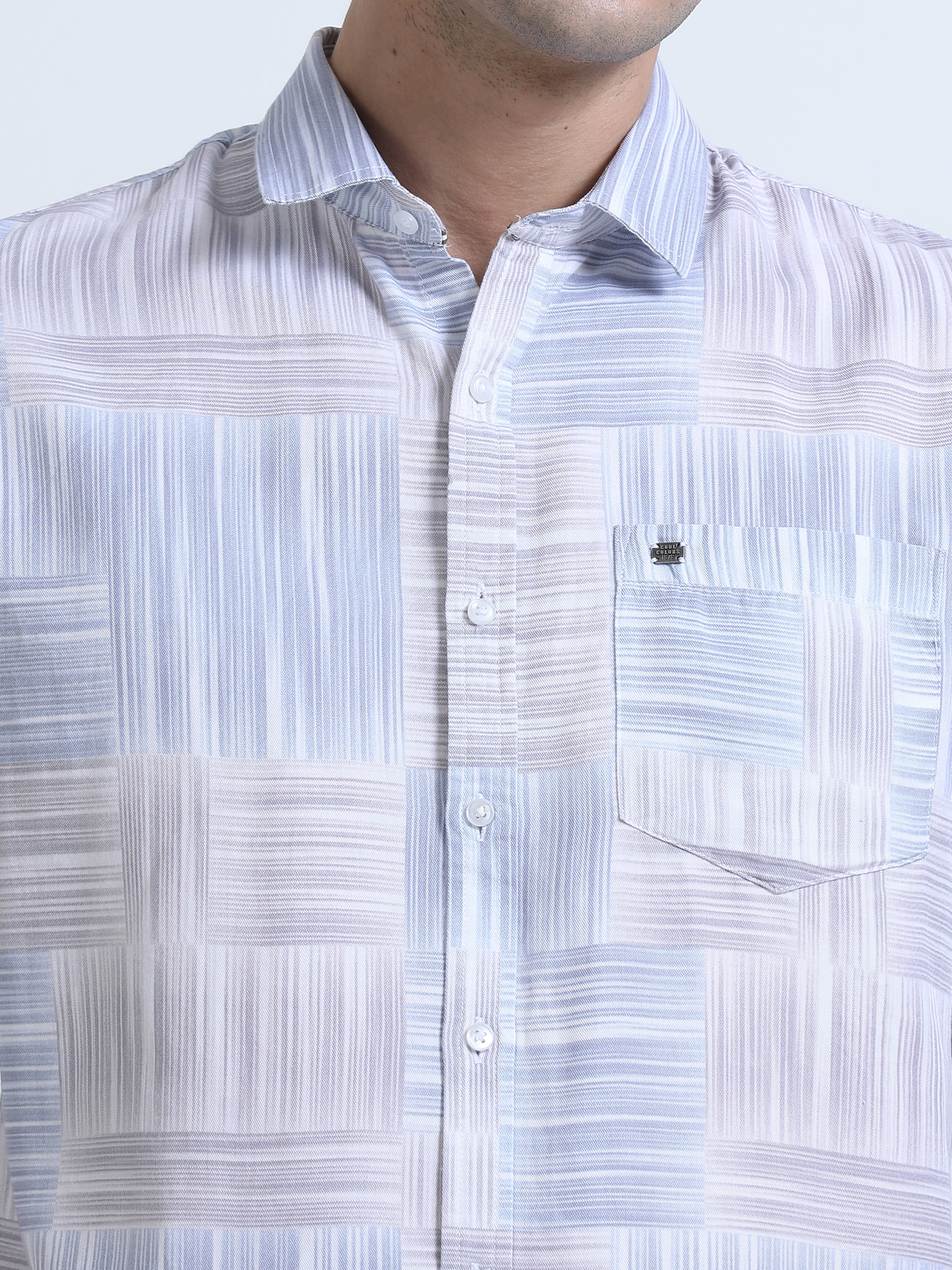 Men's Blue Slim Fit Twill Printed Full Sleeve Casual Shirt