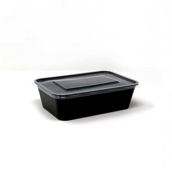 Rectangle Plastic Food Container, For Packaging (1000ml) (pack of 100)(white & Black) - HalfPe