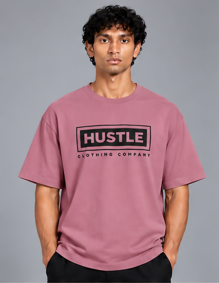HUSTLE Men's Crew Neck Oversized T-Shirt – Mauve Rose(Oversized Fit)