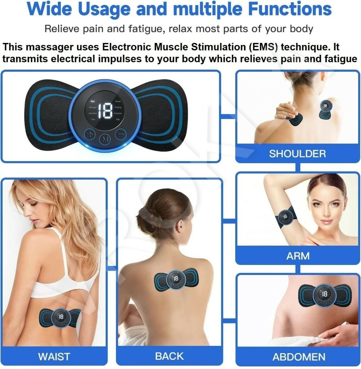 Compact Wireless Mini Body Massager for neck, back and leg pains with 19 Strength Levels