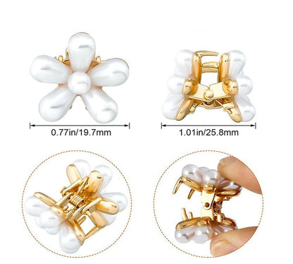 Mini Pearl Flower Hair Claw Clips Korean Style Cute Decorative Hair Accessories for Girls & Women (10 Pcs)