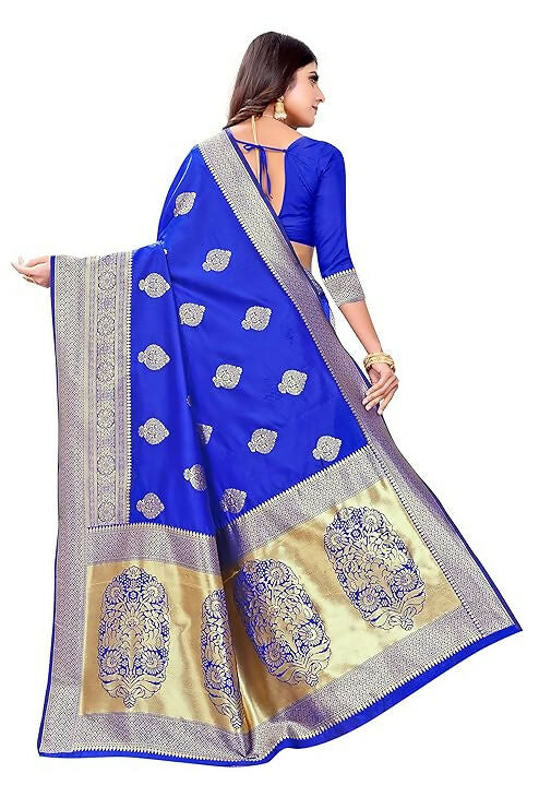 AXONIT Jacquard Silk Saree with Heavy Golden Zari Butta & Antique Gold Border