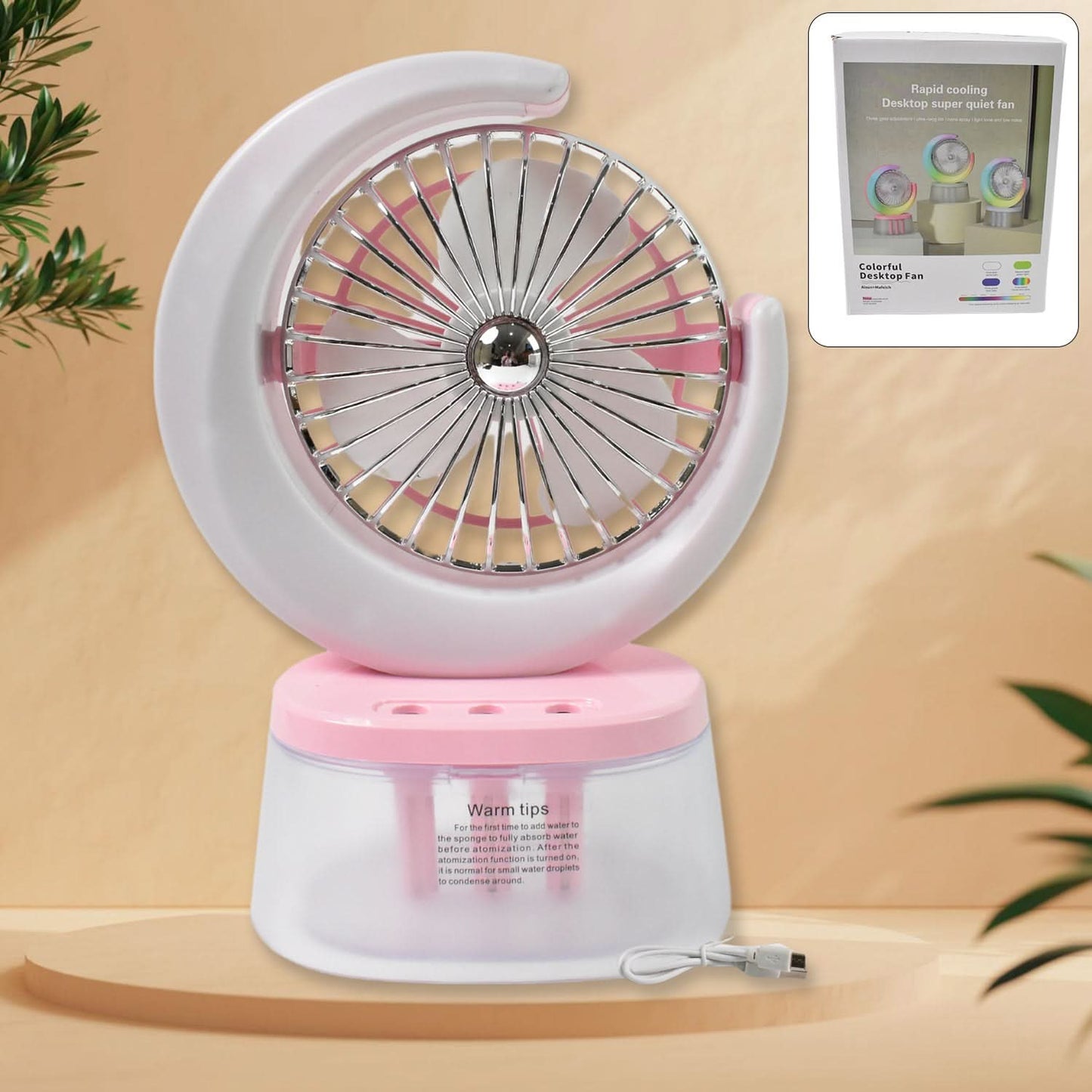Portable Desktop Camping Fan with LED Light & Humidifier – Plug & Play