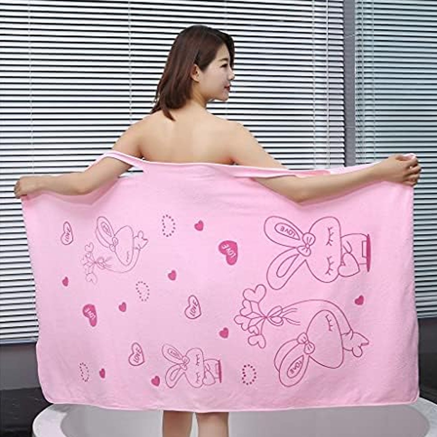 Soft & Absorbent Microfiber Bath Towel Wrap With Shoulder Straps (1 Pc)