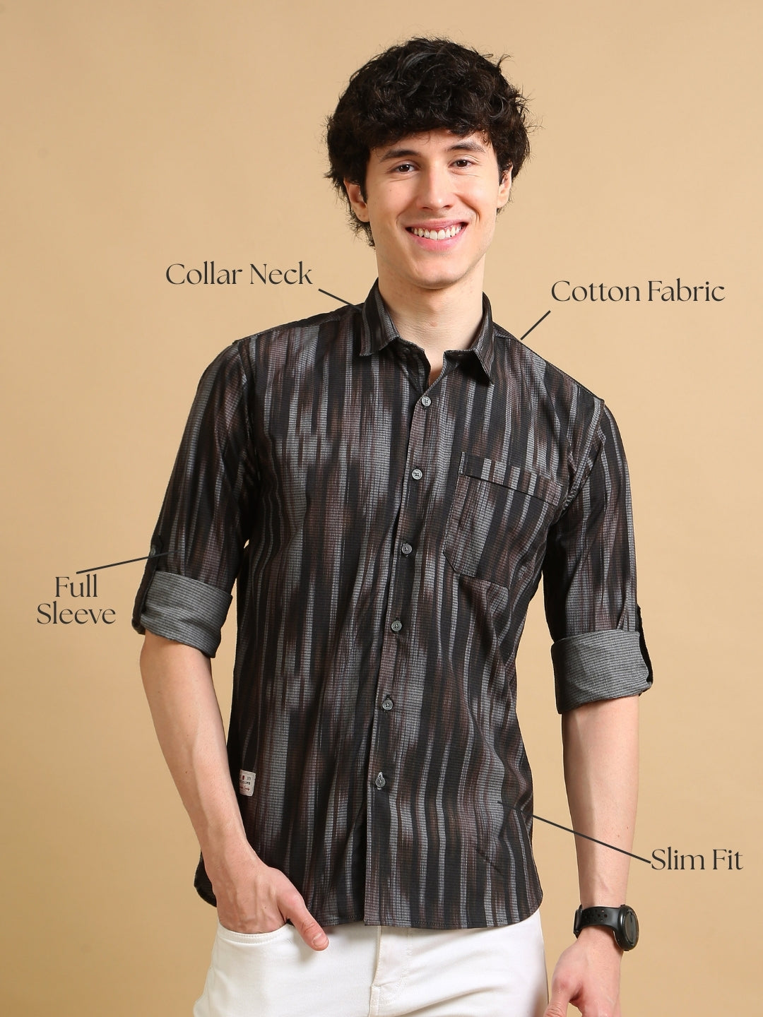 Men Brown Slim Fit Printed Full Sleeve Casual Shirt Cool Colors