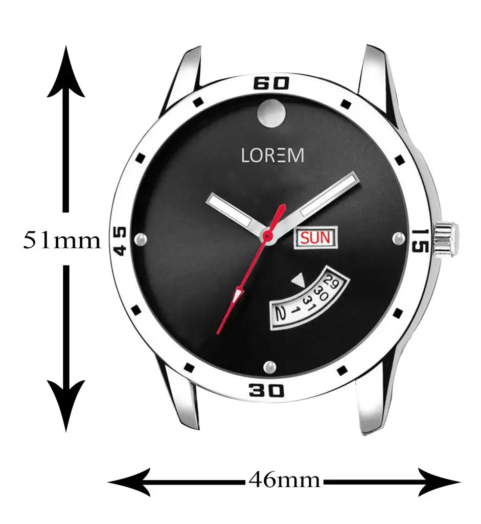 LOREM Black Day Date Analog Watch For Men LR104 LOREM