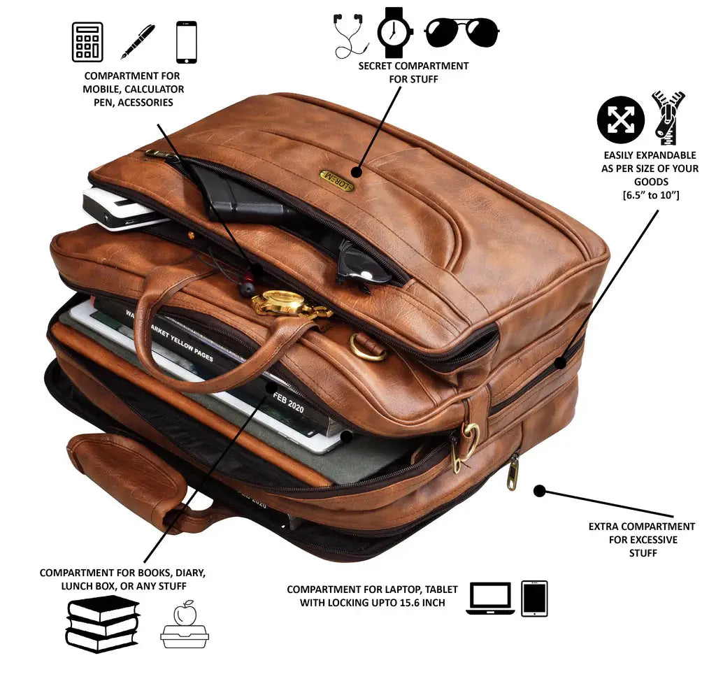 LOREM Tan Color Faux Leather 28L Messenger Bag For Men (BG06) LOREM