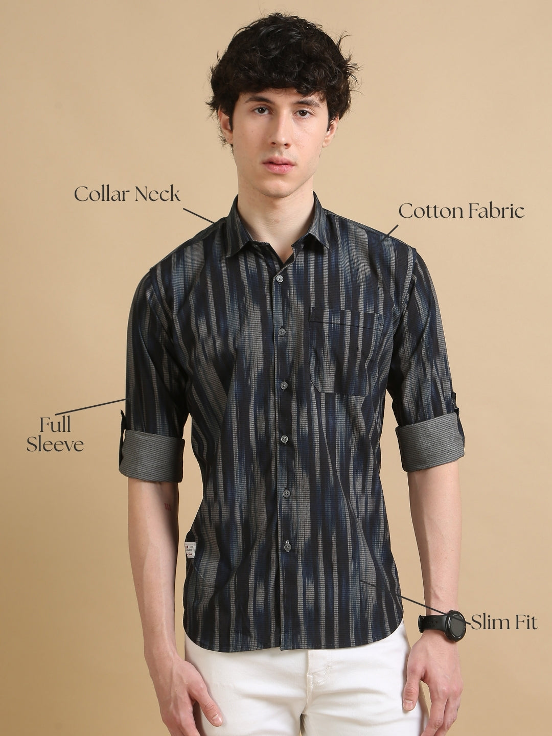 Men Navy Slim Fit Printed Full Sleeve Casual Shirt Cool Colors