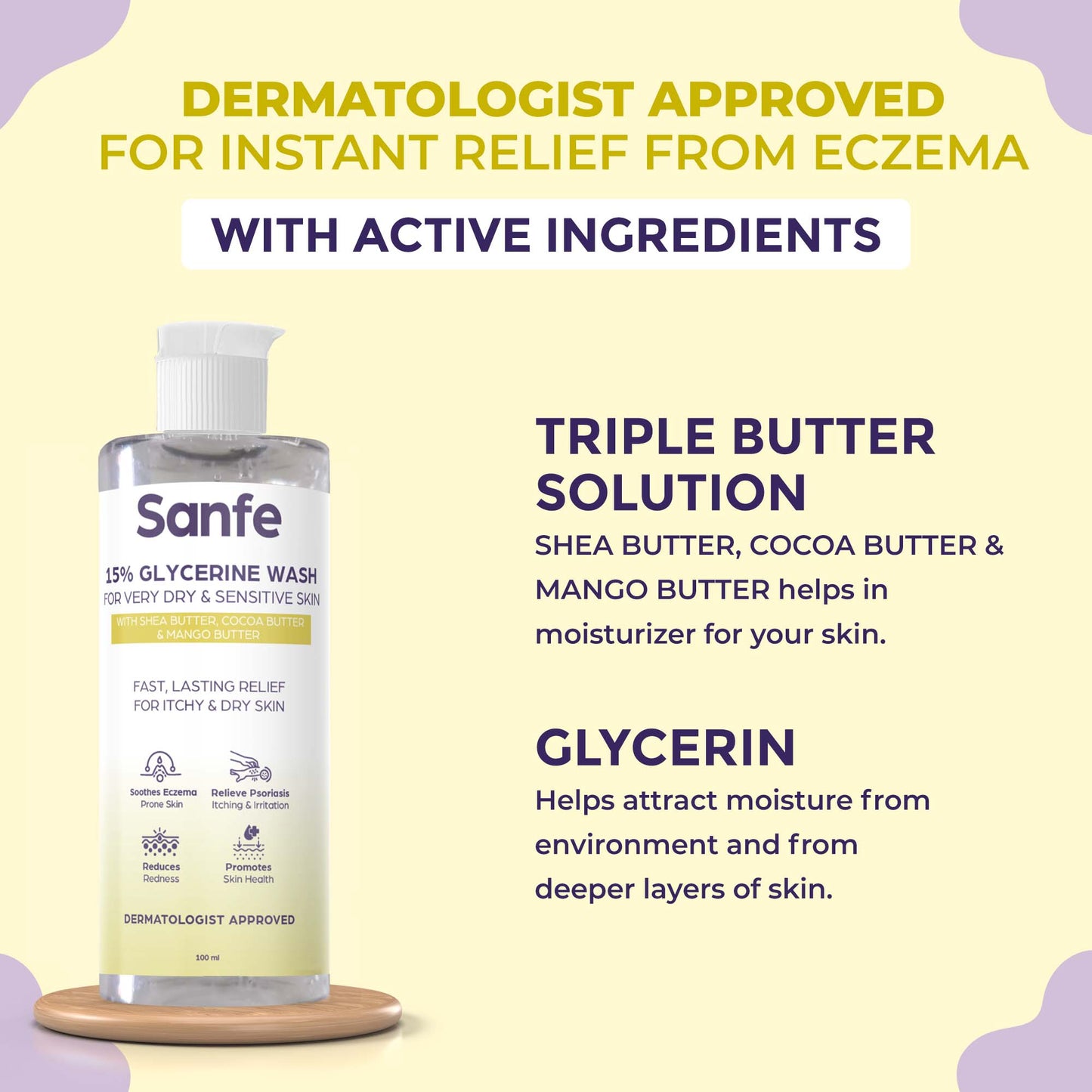 Sanfe Eczema Relief Wash | For very very dry skin | Soothes Eczema, Relieve Irritation & Itching, Reduces Redness | Rapid Relief Formula - 100ml