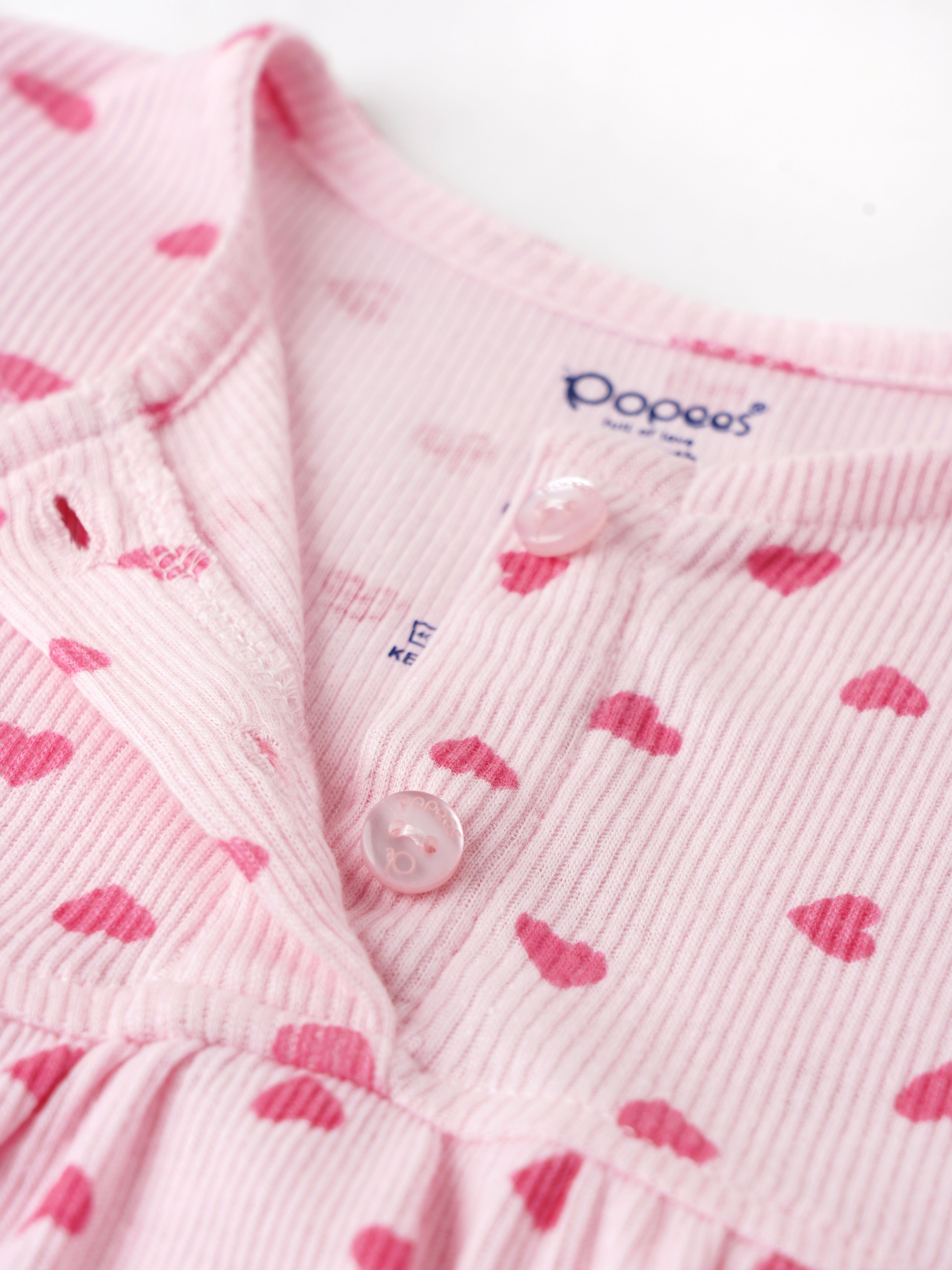 Popees Full Sleeve Front Open Frock (0–9 Months) – Soft & Stylish Heart-Print Dress for Baby Girls - Image 3