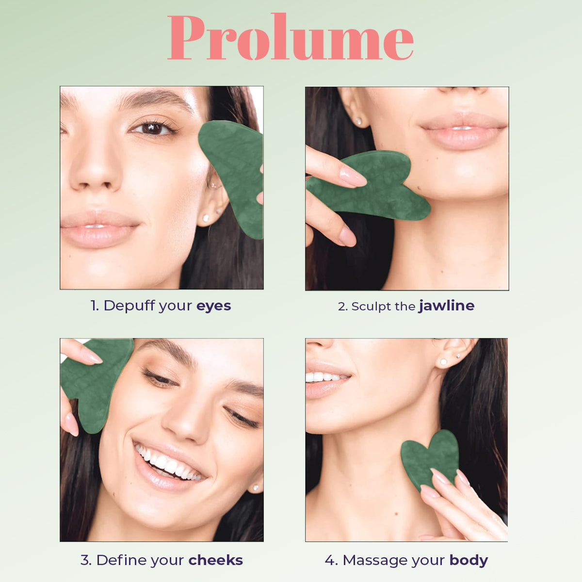 Prolume Gua Sha Facial Tool | Natural Jade Stone | For Spa, Acupuncture Therapy, Trigger Point Treatment | Scraping Massage Tool | Pack of 1, Green Stone