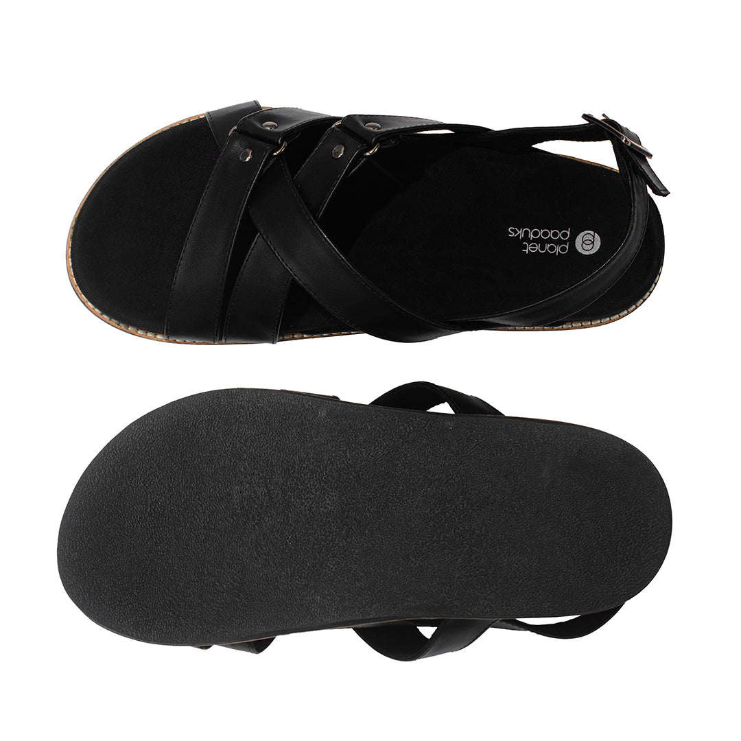 Fox Luxe Crossover Vegan Leather Black Men Sandals Planet Paaduks