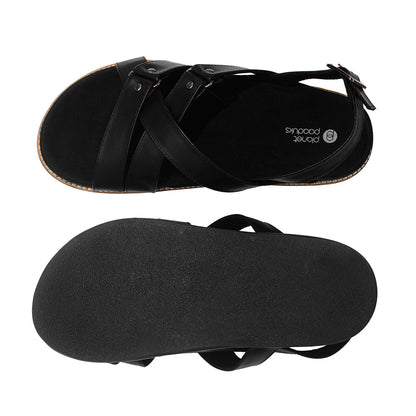 Fox Luxe Crossover Vegan Leather Black Men Sandals Planet Paaduks