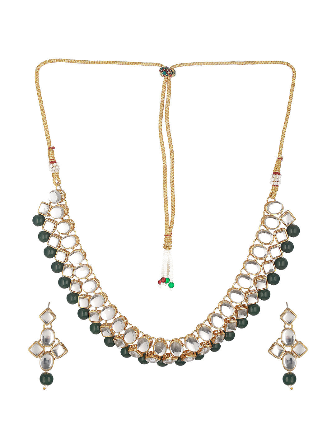 Gold-Plated Kundan-Studded & Beaded Jewellery Set