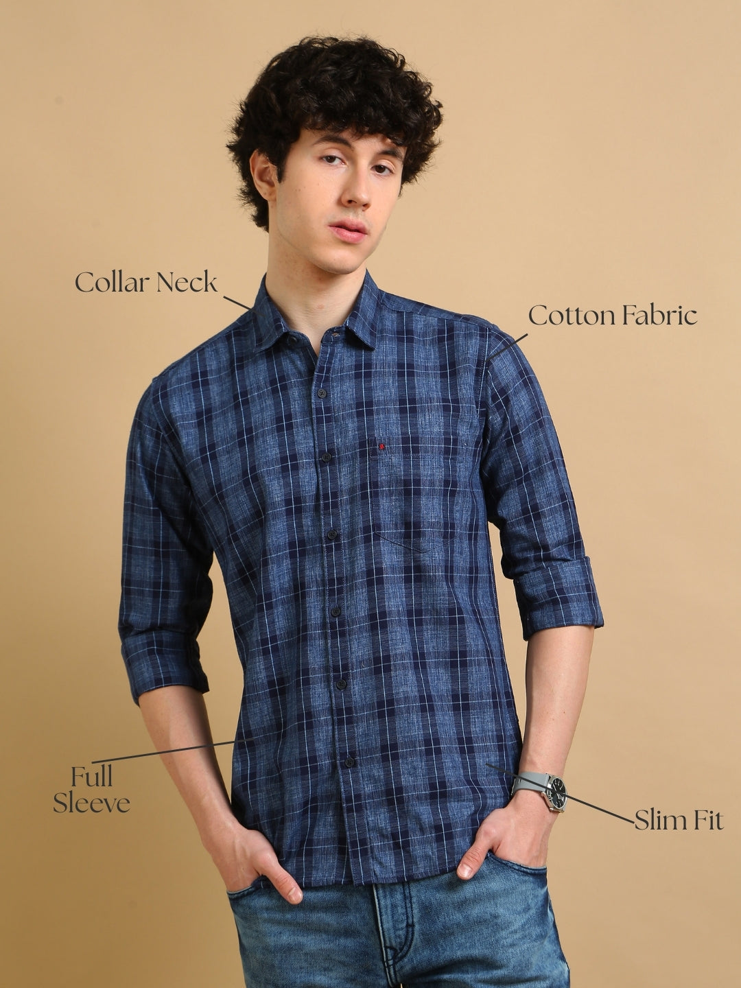 Men Blue Regular Fit Checks Full Sleeve Casual Shirt Cool Colors