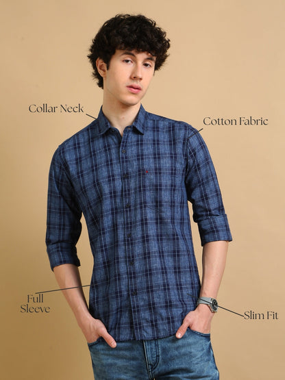 Men Blue Regular Fit Checks Full Sleeve Casual Shirt Cool Colors